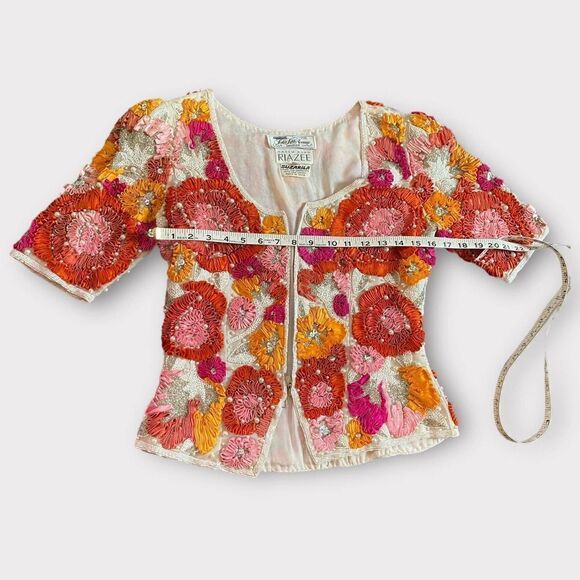 S/M Naeem Khan Beaded Sequined Jacket Ribbon Embroidered Vintage Couture - Picture 5 of 7